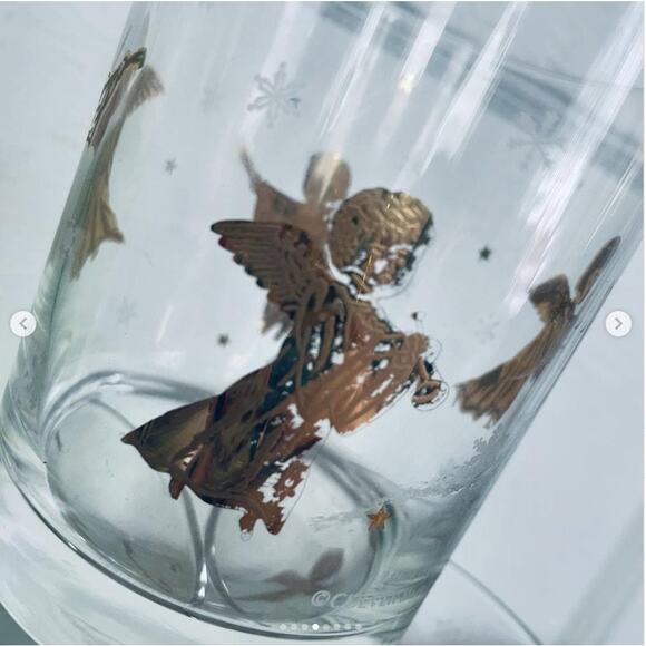 Vintage Culver MCM Lowball Glass Barware Gold Angel Cherub Snowflake SET 3 - Picture 4 of 8